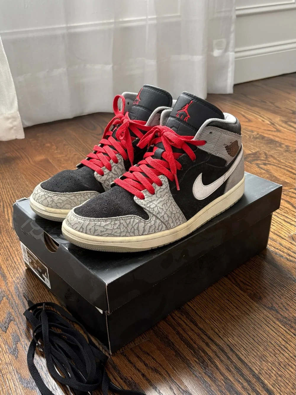 Jordan Black, Red & Gray Low-Top Sneakers